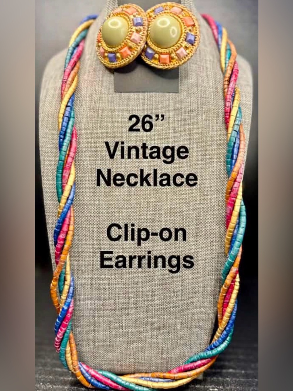 171. Multicolor Twisted Bead Necklace with Clip-On Earrings -